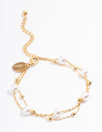 Gold Plated Stainless Steel Double Layer Pearl Ball Bracelet - link has visual effect only