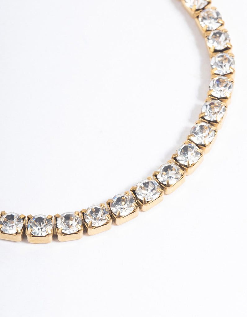 Gold Plated Stainless Steel Diamante Tennis Bracelet