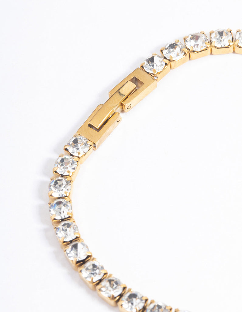 Gold Plated Stainless Steel Diamante Tennis Bracelet