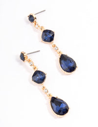 Gold Three Stone Chain Drop Earrings - link has visual effect only