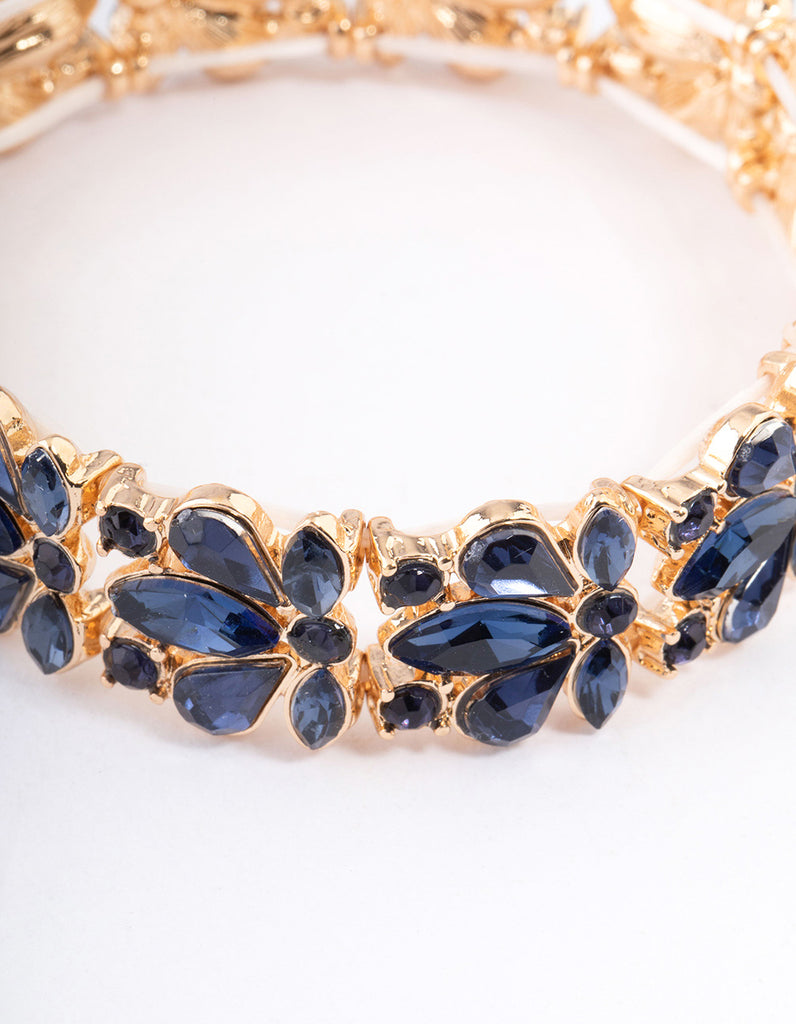 Gold Mixed Diamante Tear Drop Blue Stone Bracelet