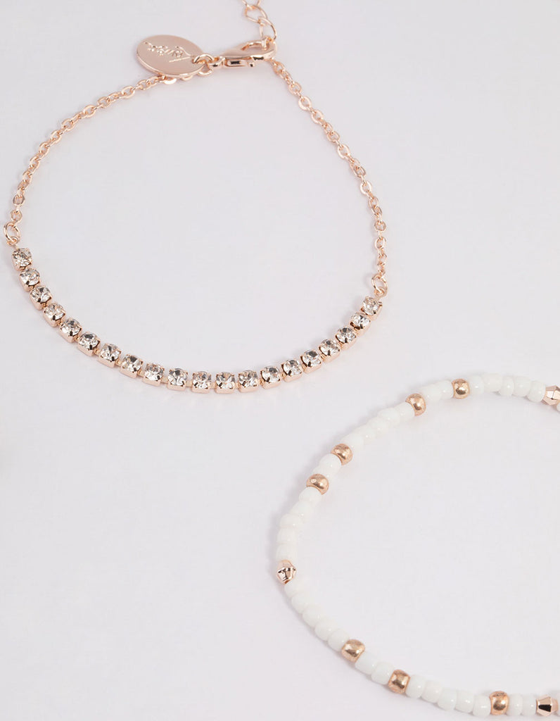 Rose Gold Mixed Bead & Pearl Chain Bracelet 4-Pack