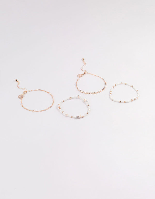 Rose Gold Mixed Bead & Pearl Chain Bracelet 4-Pack