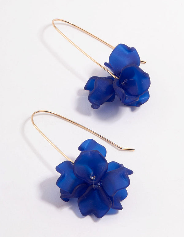 Blue Mini Frosted Flower Drop Earrings