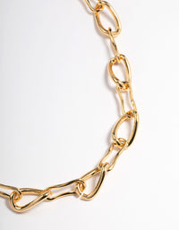 Gold Brass Irregular Link Chain Necklace - link has visual effect only