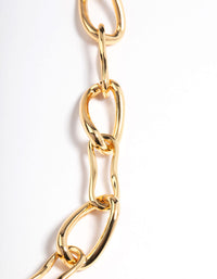 Gold Brass Irregular Link Chain Necklace - link has visual effect only