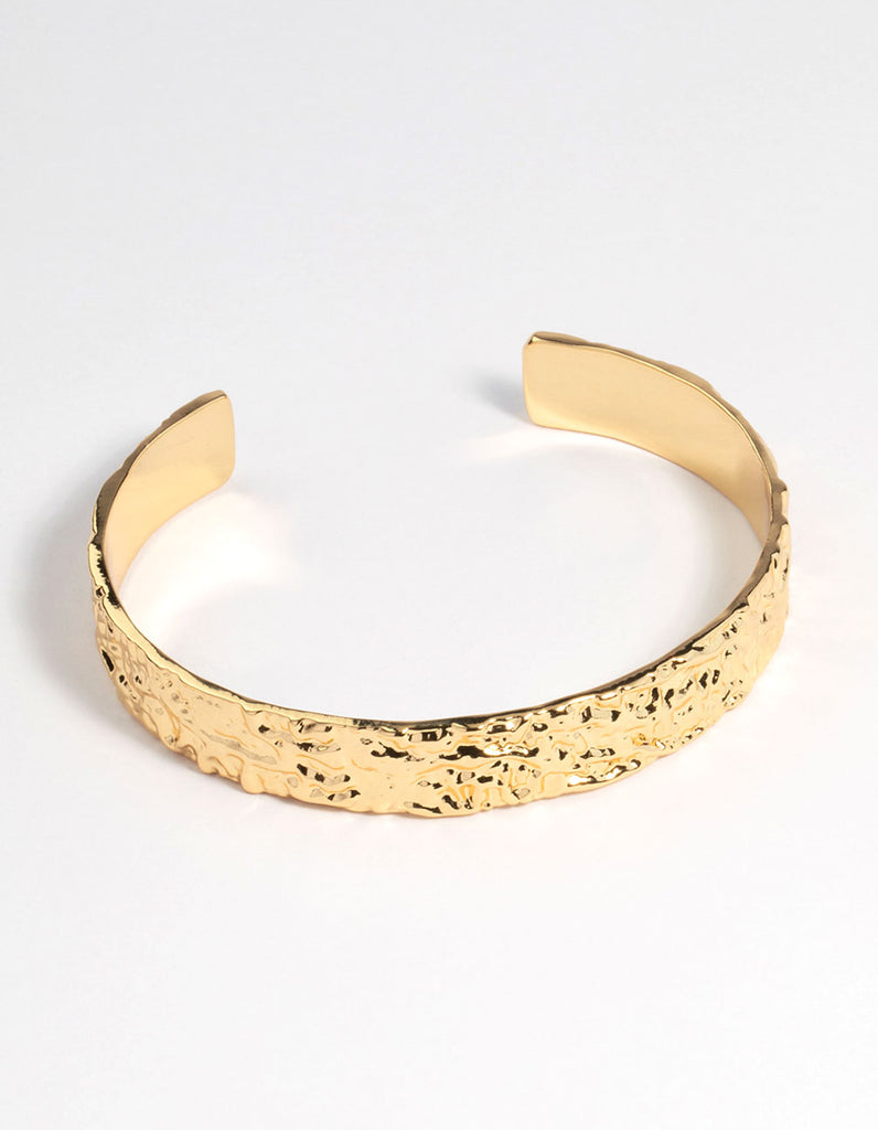 Gold Plated Brass Hammered Cuff Bracelet