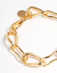 Gold Plated Brass Irregular Link Chain Bracelet - link has visual effect only