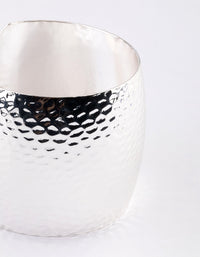 Rhodium Hammered Textured Wide Cuff Bangle - link has visual effect only