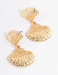 Gold Half Shell Double Drop Earrings - link has visual effect only