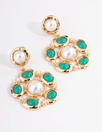 Gold Pearl Drop Round Mixed Earrings - link has visual effect only