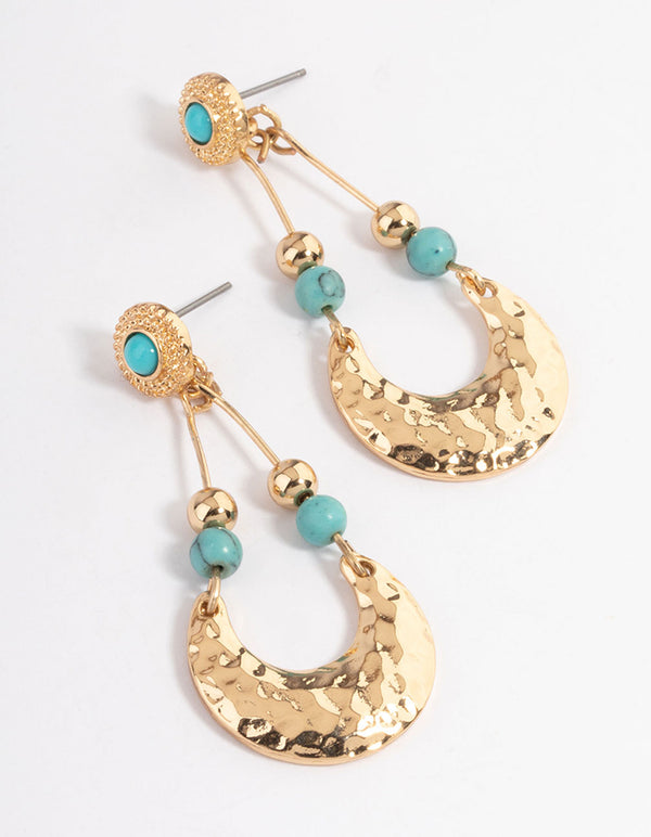 Gold Stone Hammered Teardrop Earrings