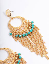 Gold Blue Beaded Tassel Drop Chandbali Earrings - link has visual effect only