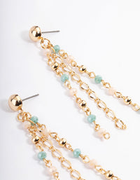 Gold Mixed Three Tassel Bead Drop Earrings - link has visual effect only