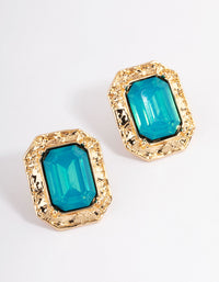 Gold Molten Rectangle Diamante Stud Earrings - link has visual effect only