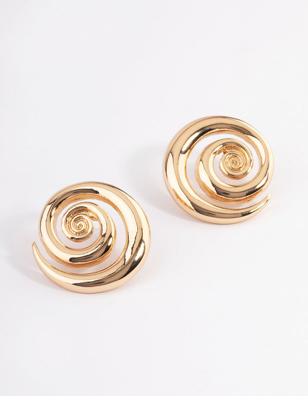 Gold Statement Swirl Stud Earrings