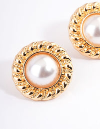 Gold Vintage Rope Pearl Stud Earrings - link has visual effect only