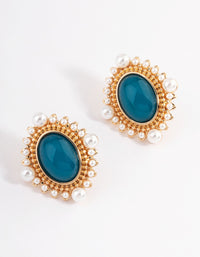 Gold Stone Pearl Stud Earrings - link has visual effect only