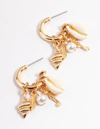 Gold Mixed Motif Beachy Hoop Earrings - link has visual effect only