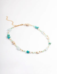 Gold Mixed Stone Pearl Necklace - link has visual effect only