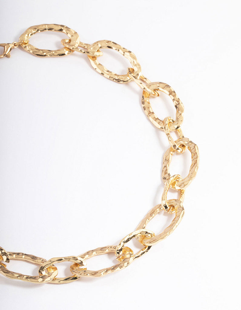 Gold Hammered Bent Chain Bracelet