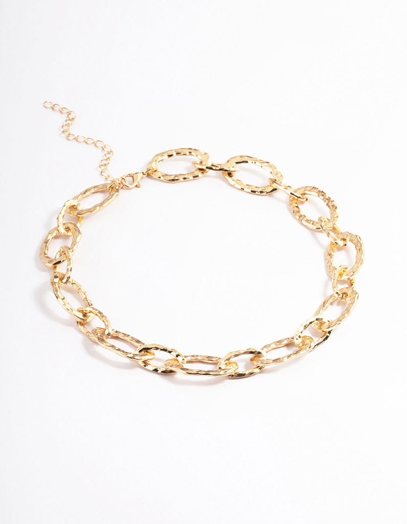 Gold Hammered Bent Chain Bracelet