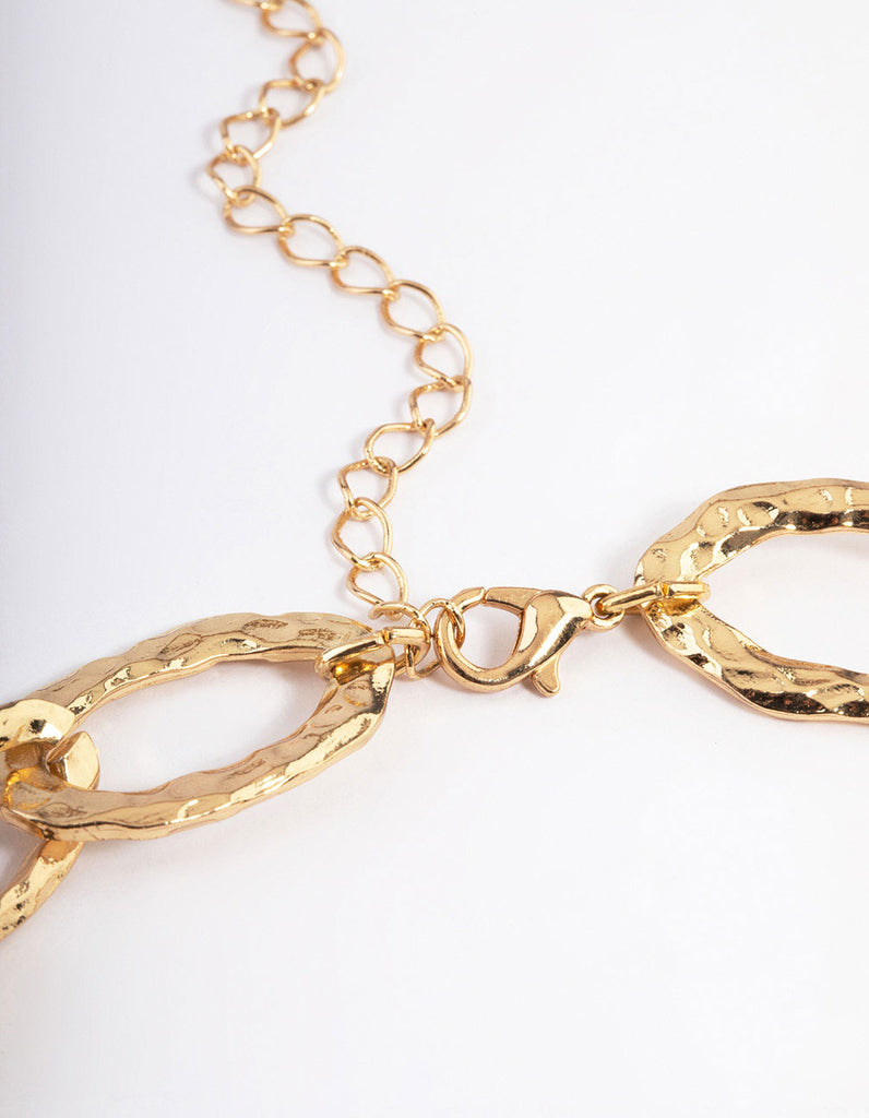 Gold Hammered Bent Chain Bracelet