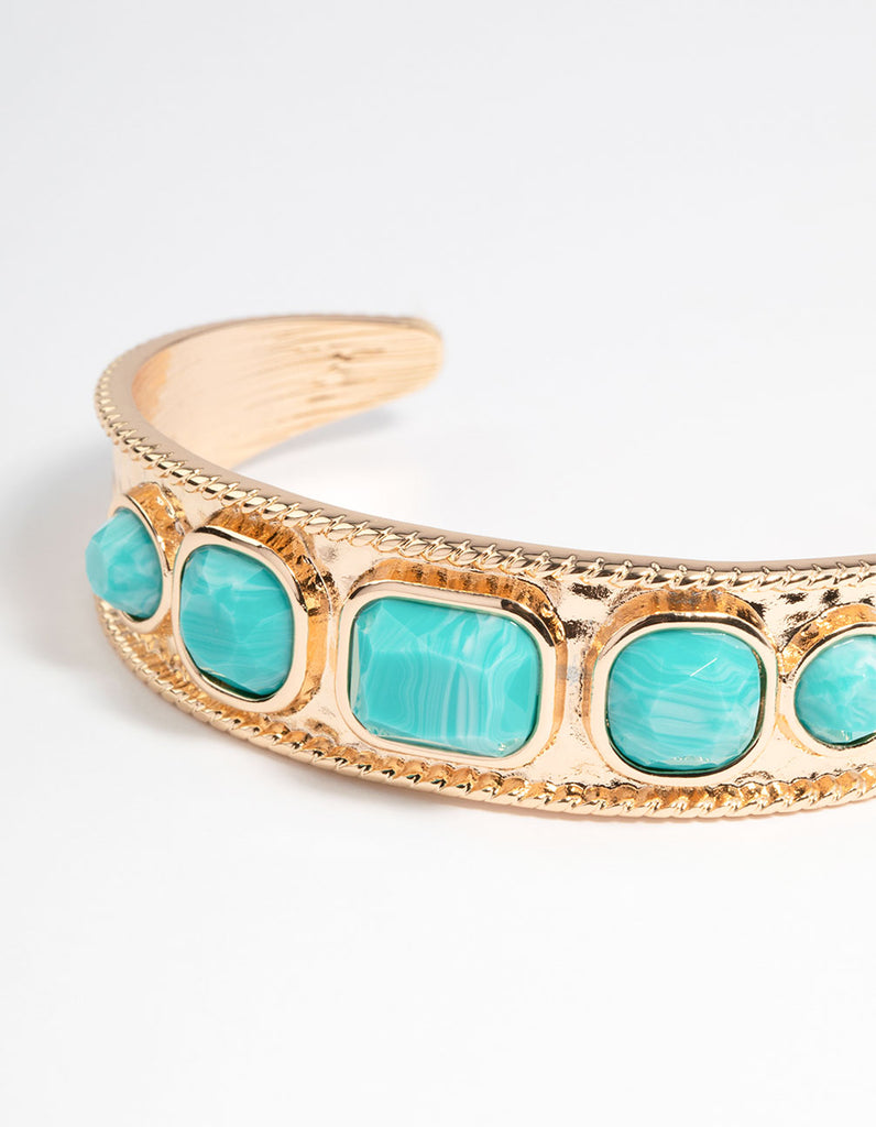 Gold Etched Mixed Shape Stone Cuff Bangle