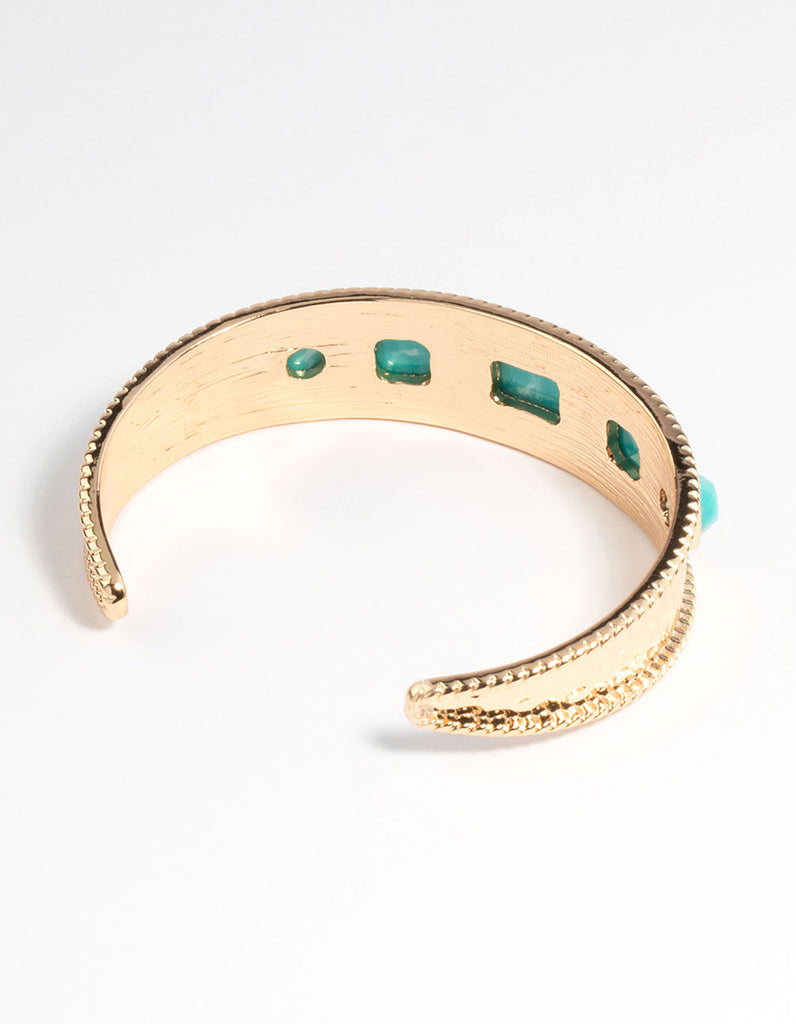 Gold Etched Mixed Shape Stone Cuff Bangle