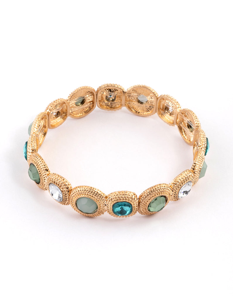 Gold Mixed Stone Etched Bracelet