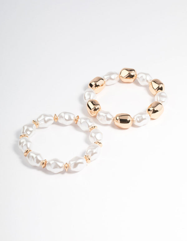 Gold Organic Shape Pearl Bracelet Pack