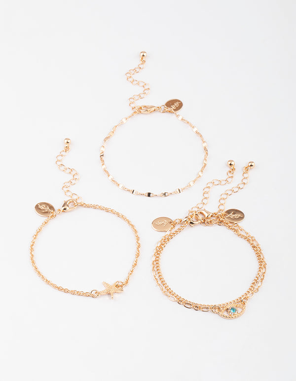Gold Eye & Star Fish Bracelet 4-Pack