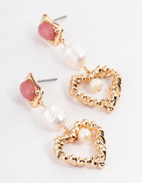 Gold Rhodonite Freshwater Pearl Heart Drop Earrings - link has visual effect only