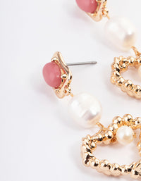 Gold Rhodonite Freshwater Pearl Heart Drop Earrings - link has visual effect only