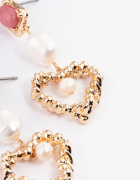 Gold Rhodonite Freshwater Pearl Heart Drop Earrings - link has visual effect only