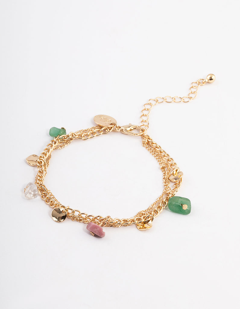 Gold Triple Row Semi Precious Bracelet