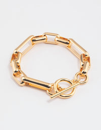 Gold Plated Brass Long Link Chain Bracelet - link has visual effect only
