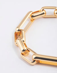 Gold Plated Brass Long Link Chain Bracelet - link has visual effect only