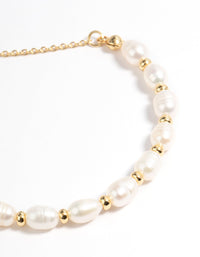 Gold Plated Freshwater Pearl Chain Toggle Bracelet - link has visual effect only