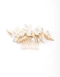 Gold Pearl Flower & Leaf Comb - link has visual effect only