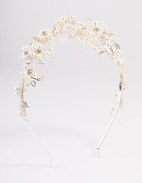 Silver Flower & Leaf Vine Aliceband