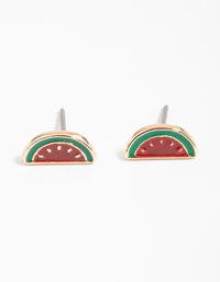 Gold Enamel Watermelon Stud Earrings - link has visual effect only