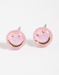 Gold Happy Face Stud Earrings - link has visual effect only