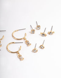 Gold Mixed Stone Stud & Hoop Earrings 8-Pack - link has visual effect only