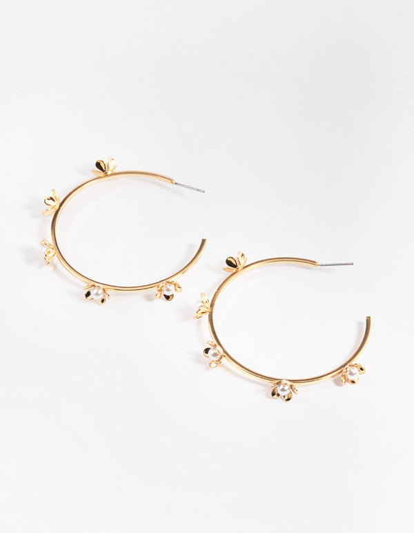 Gold Delicate Flower Hoop Earrings