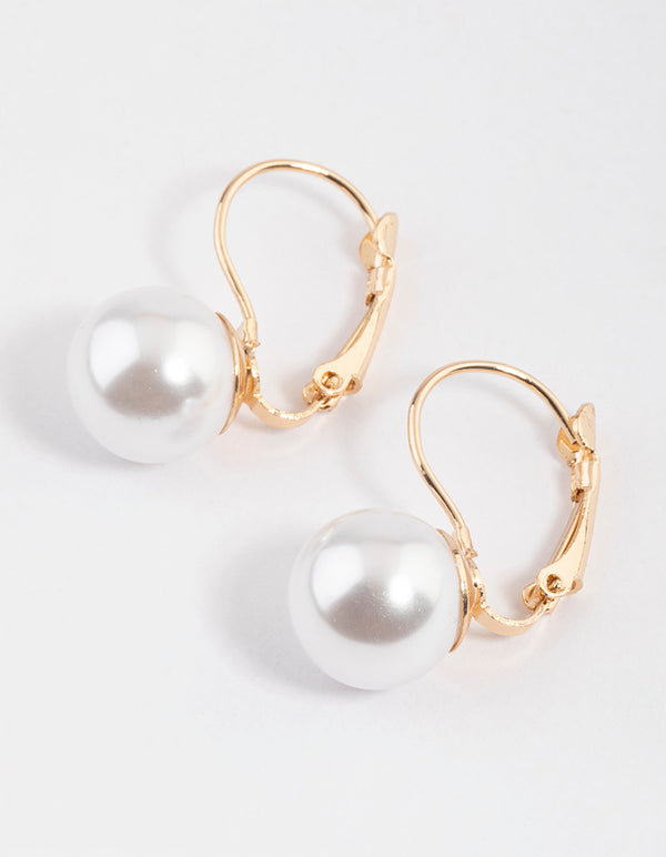 Gold Classic Pearl Huggie Earrings