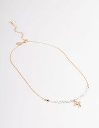 Gold Pearl Diamante Cross Necklace - link has visual effect only