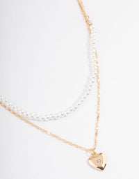 Gold Pearl Strand & Heart Layered Necklace - link has visual effect only