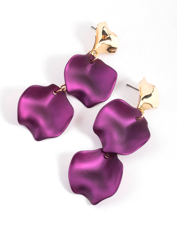 Purple Warp Double Petal Drop Earrings