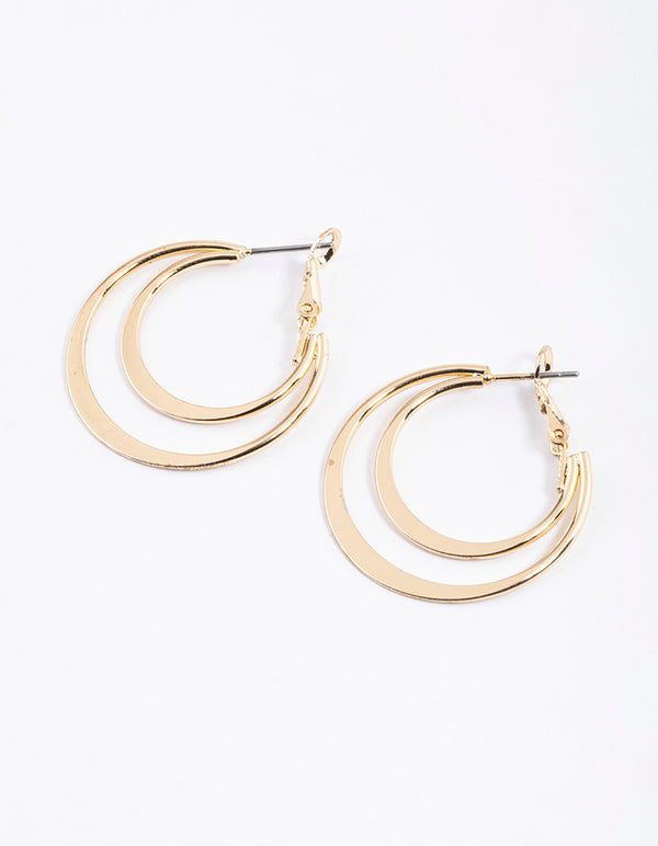 Gold Flat Double Hoop Earrings